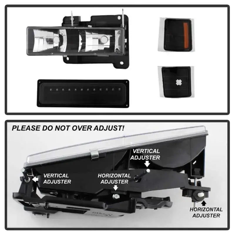 Xtune 92-94 Blazer Full Size Corner/LED Bumper Headlights Black HD-JH-CCK88-LED-AM-BK-SET 