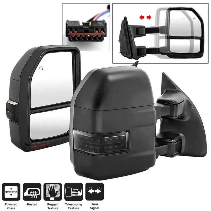 SPYDER xTune 99-07 Ford SuperDuty Heated LED Telescoping Pwr Mirrors-Smk (Pair) (MIR-FDSD99S-G4-PW-RSM-SET)