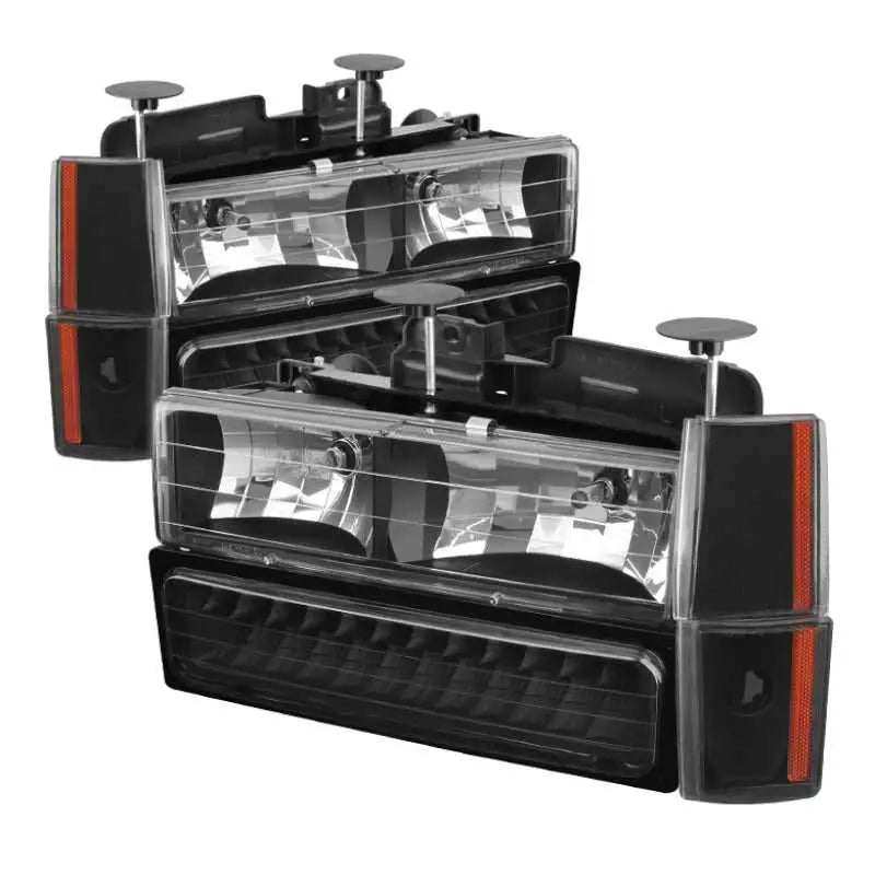 Xtune GMC Yukon 92-93 Crystal Headlights w/ Corner & LED Bumper Black HD-JH-GMCCK88-LED-AM-BK-SET 