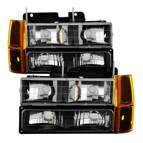 SPYDER Xtune GMC Yukon 94-99 Headlights w/ Corner & Parking Lights 8pcs Sets -Black HD-JH-GCK94-AM-BK-SET