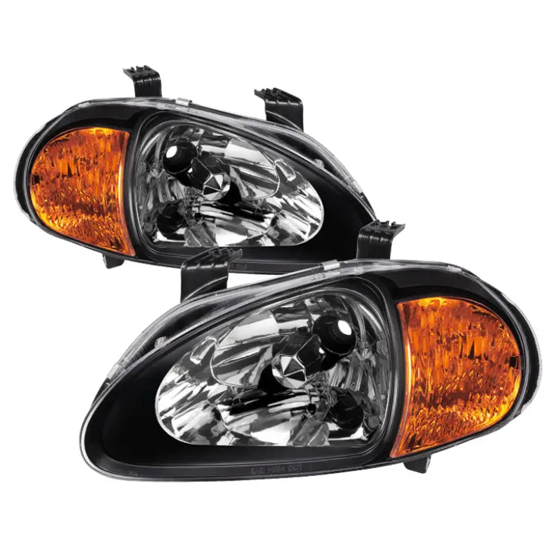 SPYDER Xtune Honda Del Sol 93-97 1Pc Amber Crystal Headlights Black HD-ON-HDEL93-1P-AM-BK