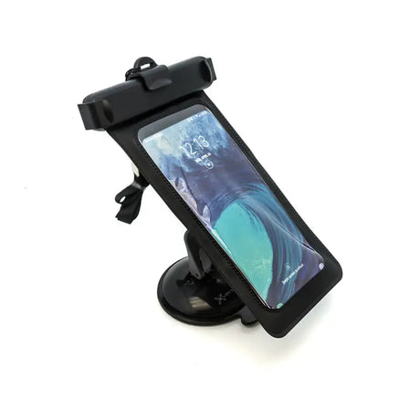 Bracketron XV1-863-2 Waterproof Suction Mount Phone Holder displaying a smartphone securely enclosed.