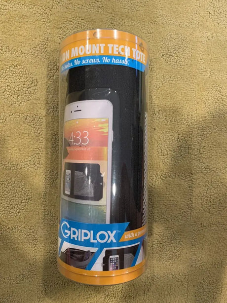 Cylindrical black phone mount package with suction mount tech for XV1-968-2 Tech Tote