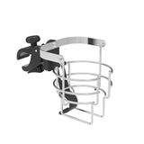 Clamp-on metal wire cup holder mounted on Bracketron clamp mount for convenient drinks