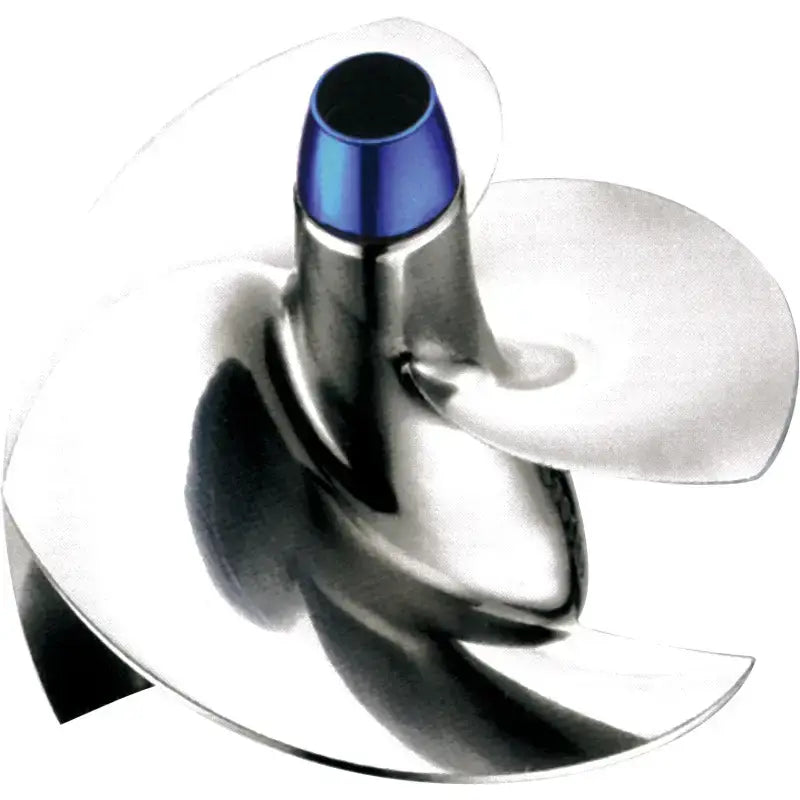 Shiny metal impeller with blue hub for RV parts and accessories or powersports trucks