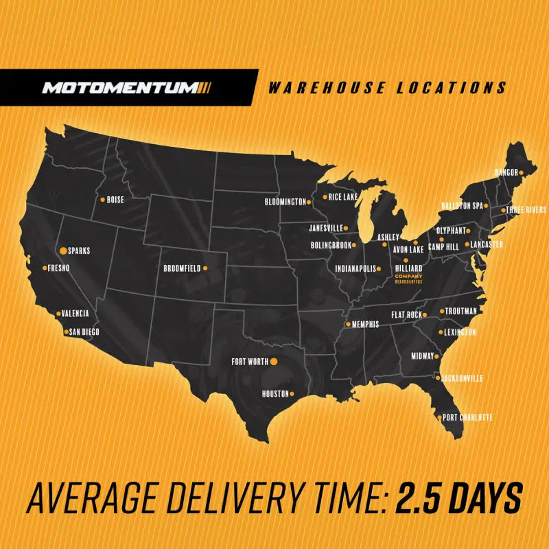 Map of US with warehouse locations for Yoshimura 123400D520 exhaust race system