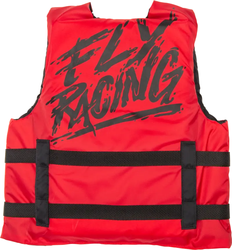 Youth Flotation Vest Red/Black by AVADA, featuring "Fly Racing" text, 200 Denier Oxford Nylon shell, unisex sizing, Coast Guard Approved Type III for youth, ideal for RV, Automotive, Powersports, off-road, marine, exterior, truck accessories, interior, truck bed, RV parts, Powersports, AVADA - Best Sellers