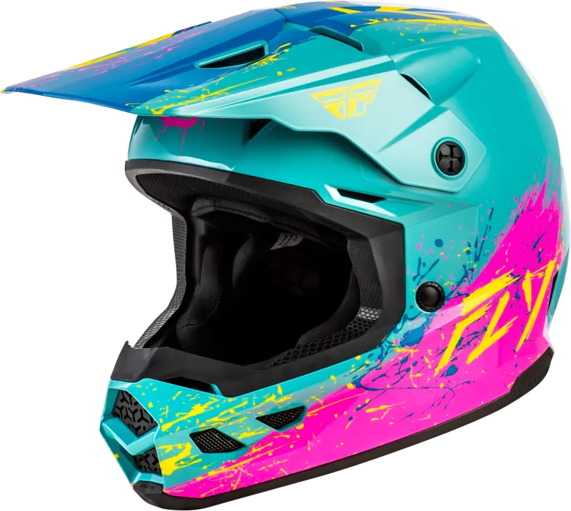 Youth Kinetic Drip Helmet Turquoise/Pink/Yellow Ys - FLY RACING