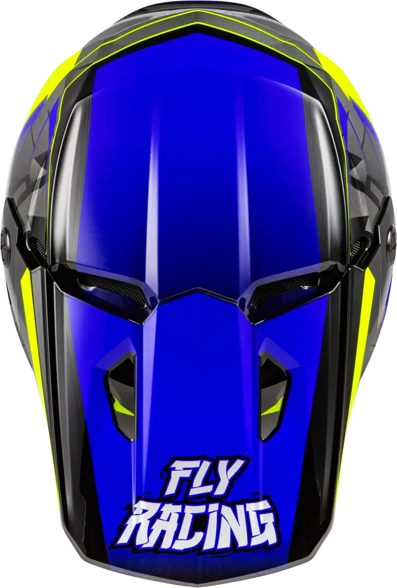 Youth Kinetic Scorched helmet in blue and yellow for cool motocross rides