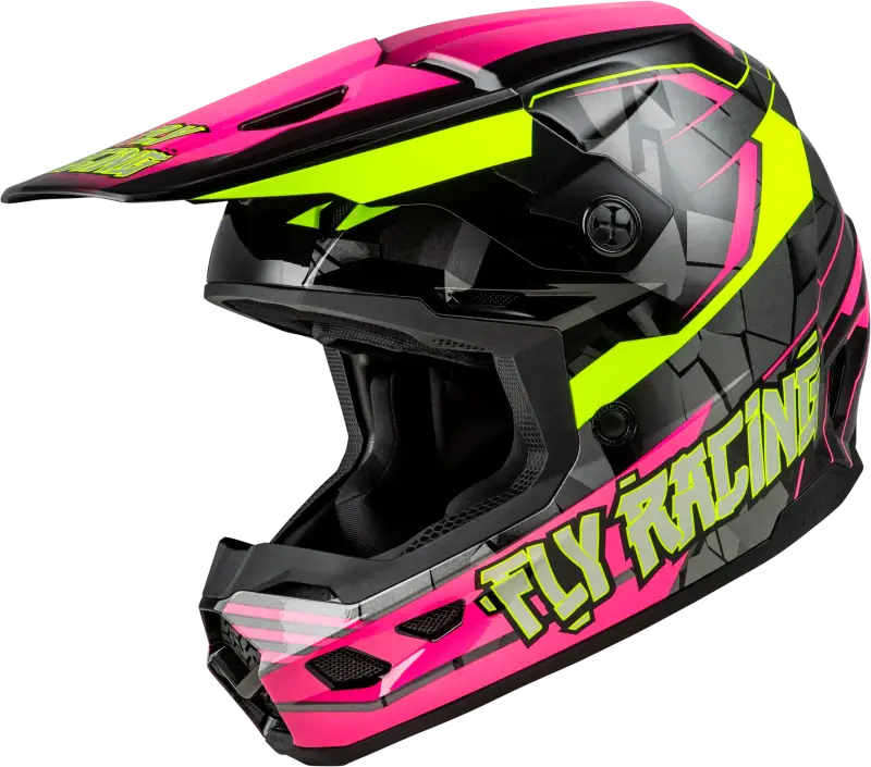 Pink and yellow Kinetic Scorched Helmet for Youth, Neon Pink and Hi Vis design