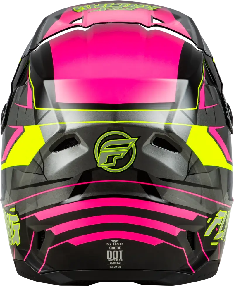 Pink and black Youth Kinetic Scorched Helmet Neon Pink Hi Vis Black for motocross riding