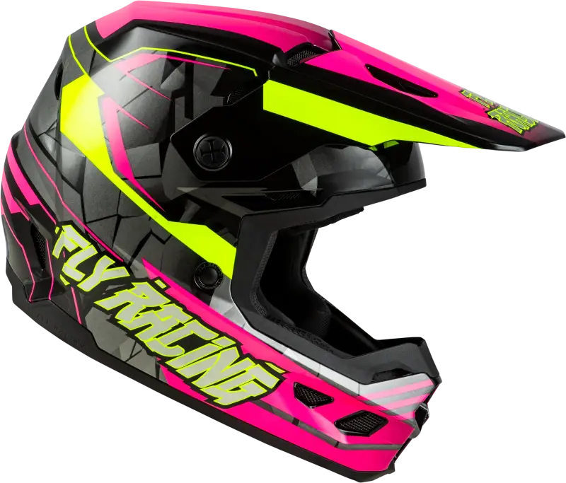 Pink and yellow Kinetic Scorched Helmet for youth, neon pink and hi vis style