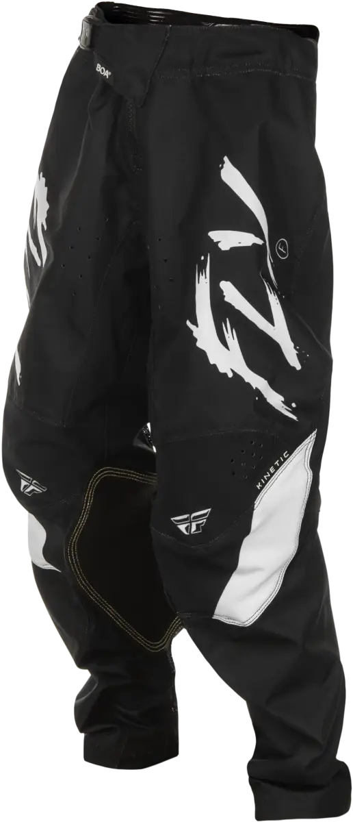 Black and white motocross pants with abstract graphics, perfect for stretch rip-stop riding gear