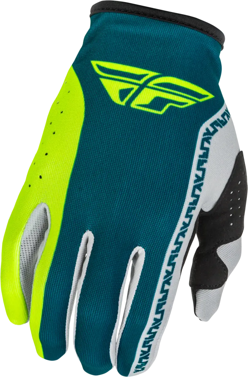 Youth Lite Gloves Grey/Lime/Teal Ym - FLY RACING
