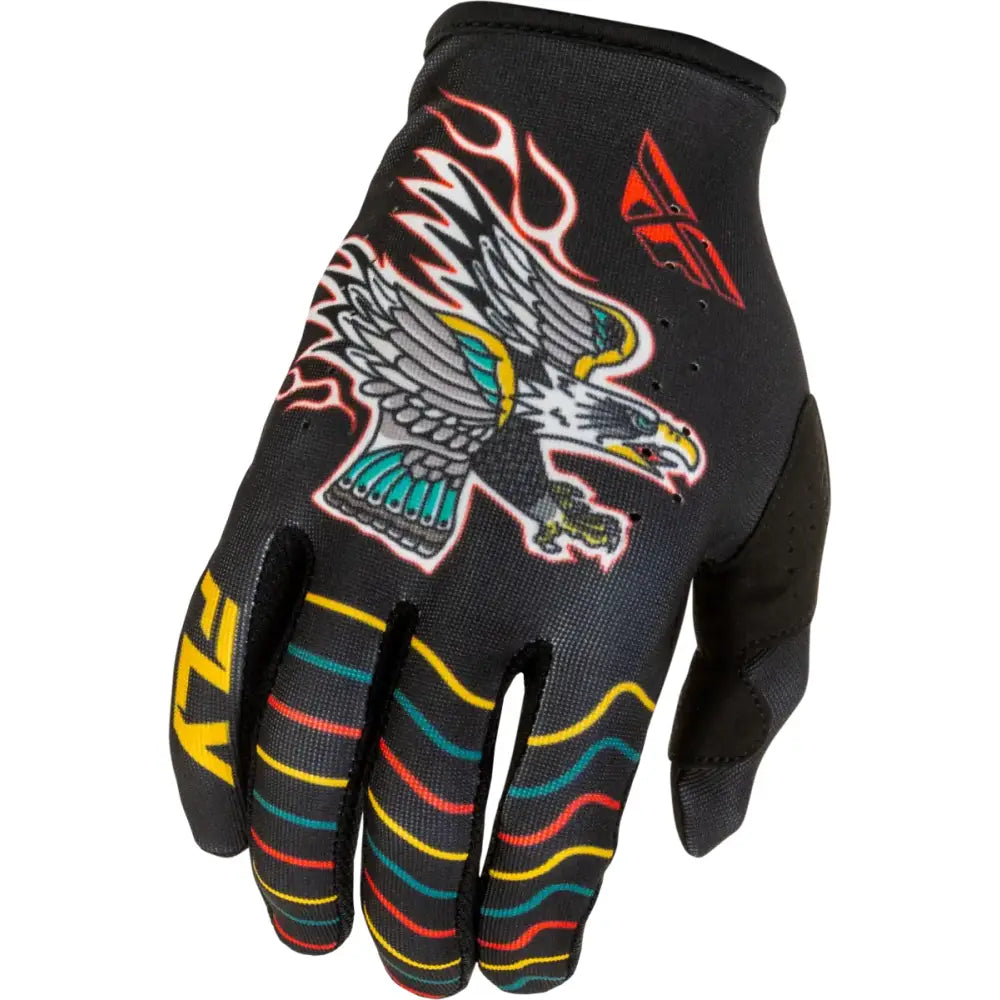Youth Lite Americana Gloves Black/Red/Gold Yl - FLY RACING