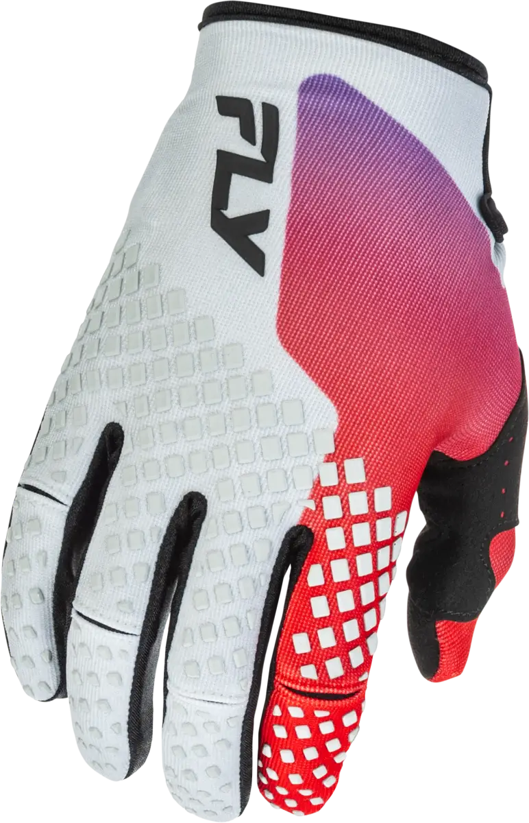 Youth Kinetic Gloves Grey/Red/Purple/Black Ym - FLY RACING