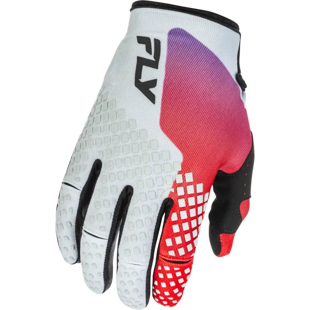 Youth Kinetic Gloves Grey/Red/Purple/Black Yl - FLY RACING