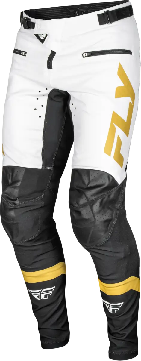Youth Rayce Bicycle Pants White Black Gold with durable stretch technology for motocross riding