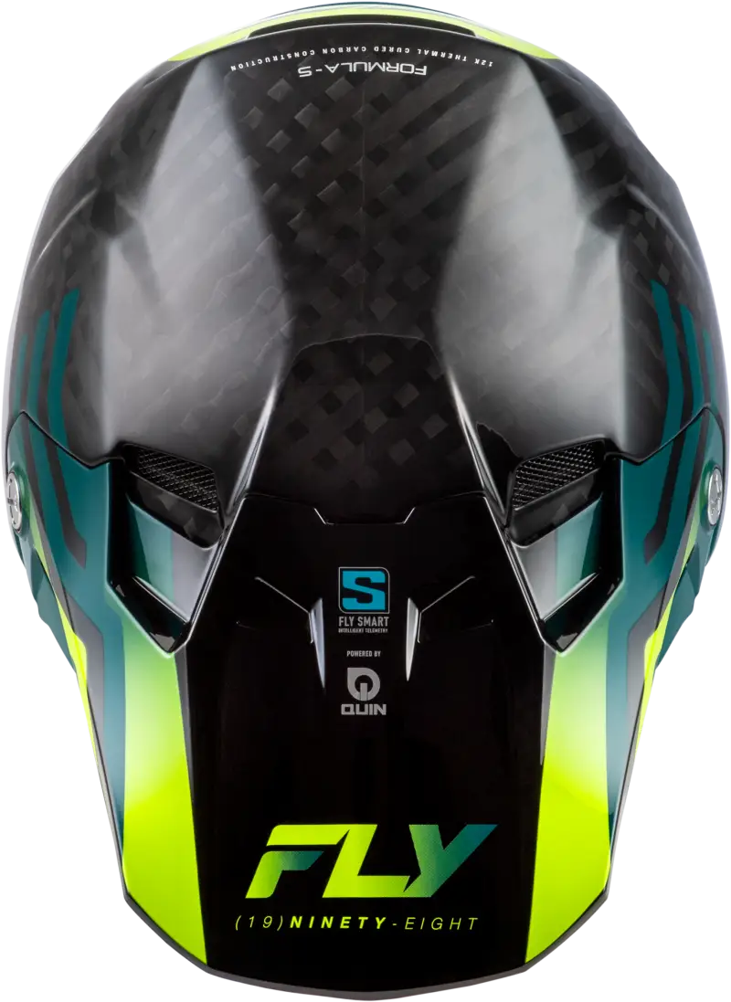 Yth Formula S Carbon Byte Hlmt Black Carbon/Teal/Lime Yl - FLY RACING