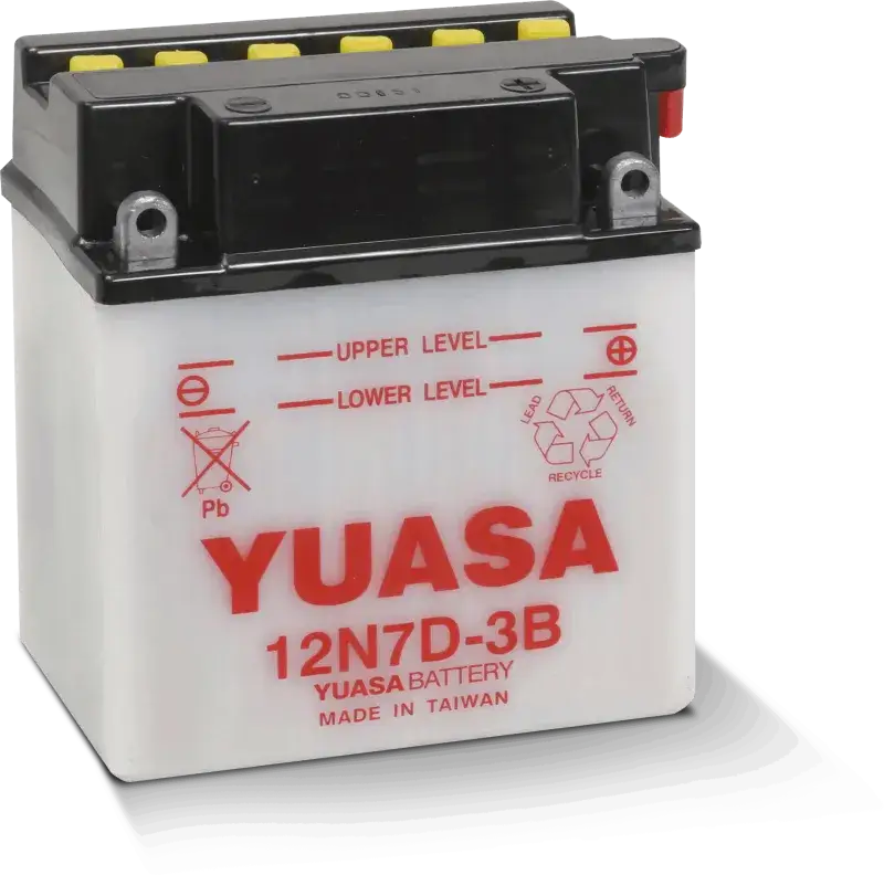 Yuasa 12N7D-3B Conventional 12 Volt Battery for RV, Automotive, Powersports, off-road, marine, truck accessories, interior, truck bed, RV parts, apparel, helmets, racing, riding, BMX.