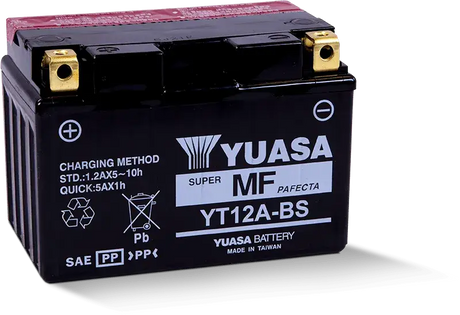 Yuasa YT12A-BS Maintenance Free AGM 12 Volt Battery (Bottle Supplied) - Batteries