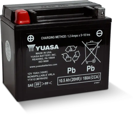Yuasa YTX12 Maintenance Free AGM 12 Volt Battery - Batteries