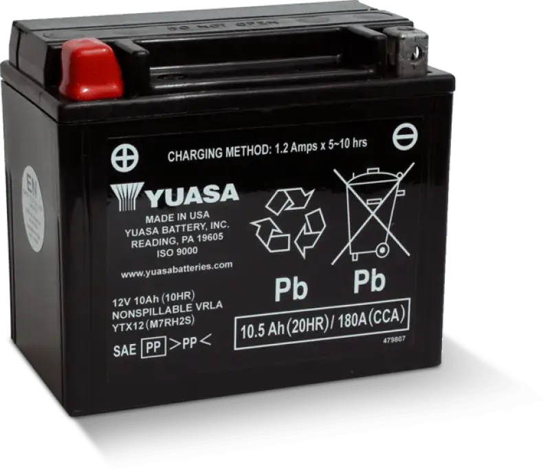 Yuasa YTX12 Maintenance Free AGM 12 Volt Battery - Batteries