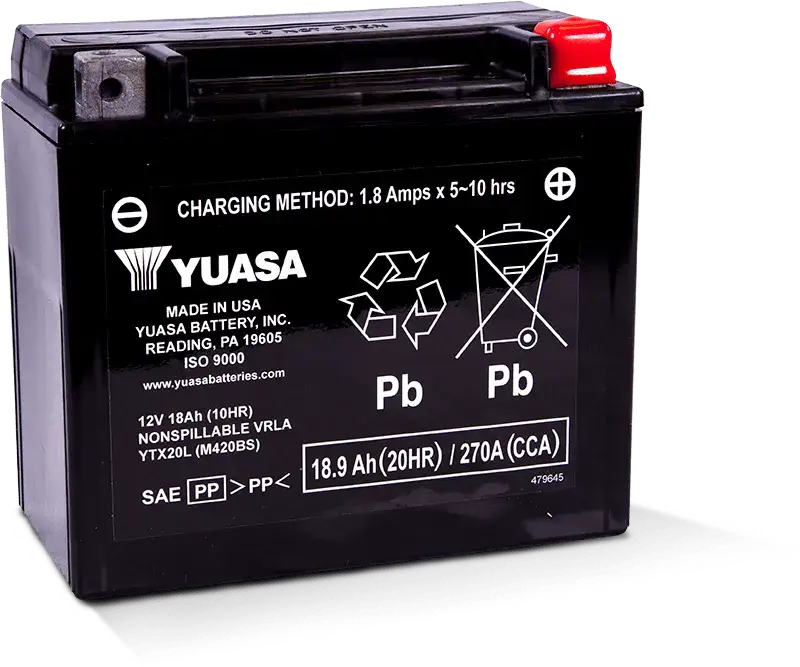 Yuasa YTX20L Maintenance Free AGM 12 Volt Battery - RV and Auto Parts