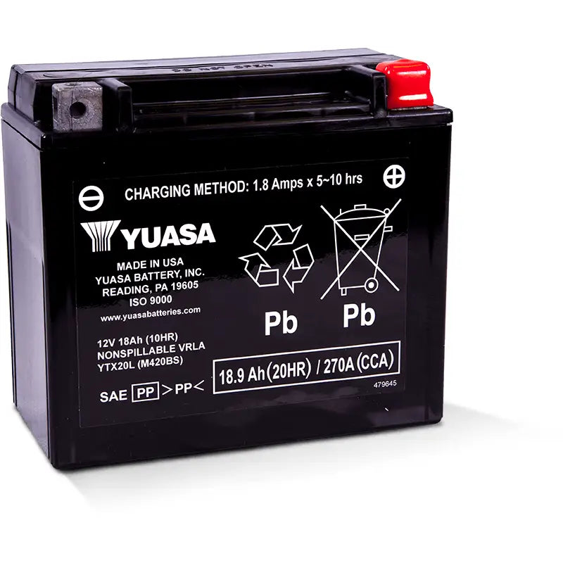 Yuasa Battery YUAM420BS Yuasa YTX20L Maintenance Free AGM 12 Volt Battery