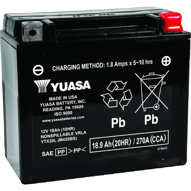 Yuasa Battery YUAM420BS Yuasa YTX20L Maintenance Free AGM 12 Volt Battery