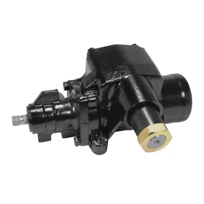 Black and gold electric motor in Yukon Gear ZSG7621 power steering gear box for F350 Super Duty