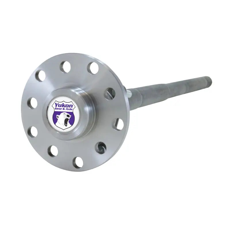 Yukon Gear 4340 Chromoly Axle for Jeep Rubicon JK Rear Left, 32 spline, 31.25in Long, showcasing durable silver alloy construction with Yukon Gear & Axle logo.