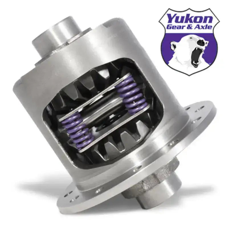 Silver automotive differential with purple springs.