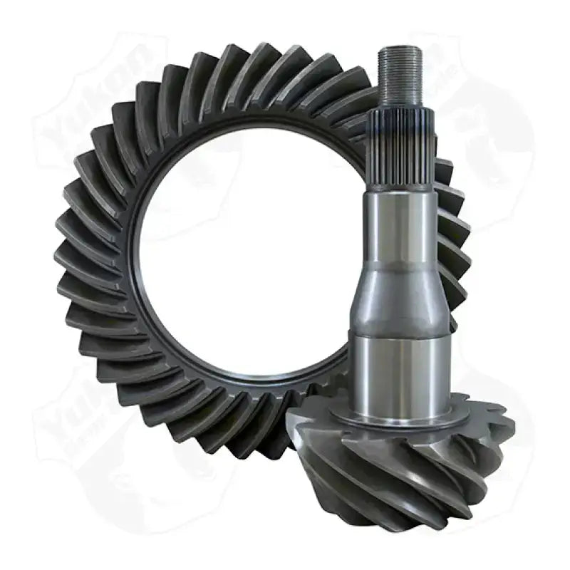 Metal ring and pinion gear set from Yukon Gear High for 11+ Ford 9.75in with 4.56 ratio