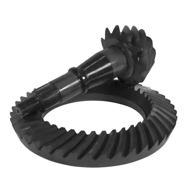 Yukon Gear high performance black spiral gear set with teeth and shaft