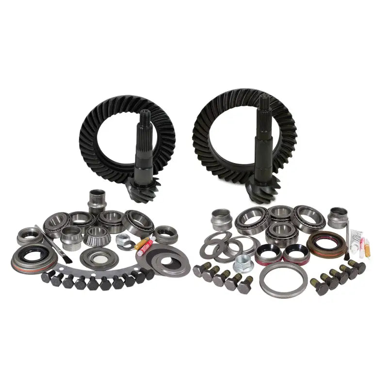 Yukon Gear & Install Kit Package for Jeep JK Non-Rubicon, 4.88 ratio, featuring front and rear ring and pinion gear sets, Master Overhaul Kits, and essential components for re-gear projects.