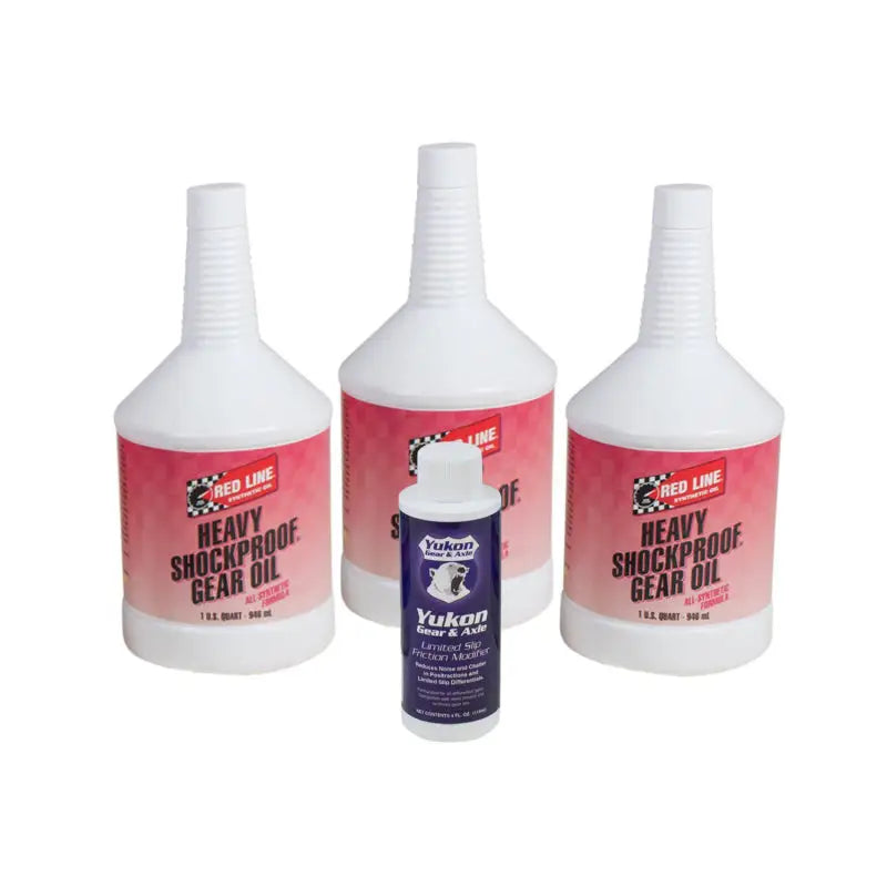 Bottles of Yukon Gear Redline Synthetic Shock Proof Oil with Positraction Additive