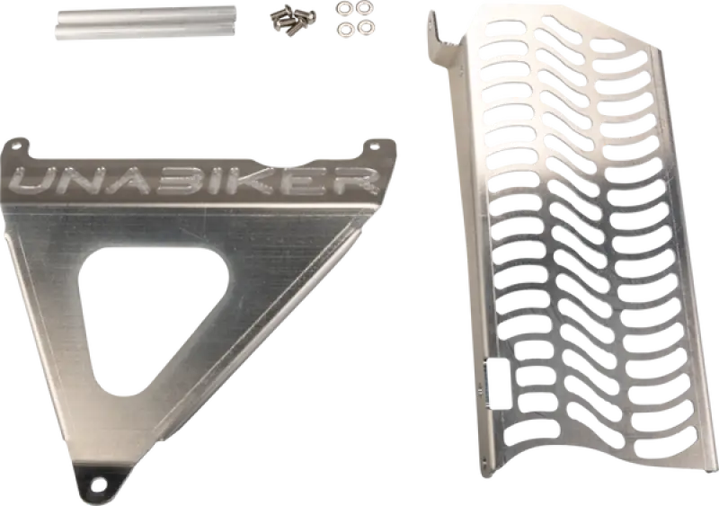 Aluminum dirt bike radiator guards with mounting hardware for Yamaha Unabiker radiator guard