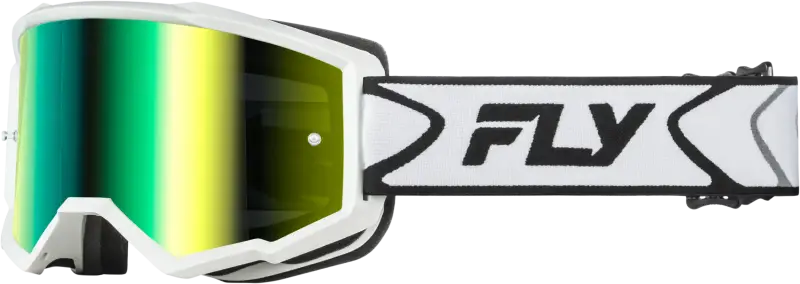 Zone Goggle White/Black W/ Iridescent Grn Mirror Lens - FLY RACING