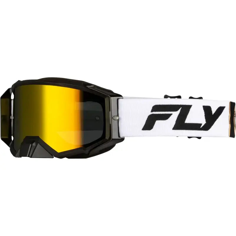 Zone Pro Goggle White/Blk/Gold W/ Gold Mirror/Smoke Lens - FLY RACING