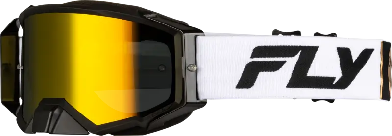 Zone Pro Goggle White/Blk/Gold W/ Gold Mirror/Smoke Lens - FLY RACING