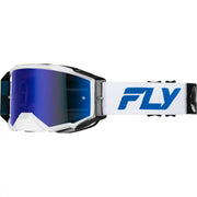 Zone Pro Goggle White/Blue W/ Dark Blue Mirror/Smoke Lens - FLY RACING