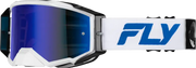 Zone Pro Goggle White/Blue W/ Dark Blue Mirror/Smoke Lens - FLY RACING