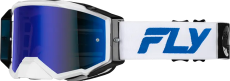 Zone Pro Goggle White/Blue W/ Dark Blue Mirror/Smoke Lens - FLY RACING