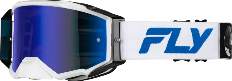 Zone Pro Goggle White/Blue W/ Dark Blue Mirror/Smoke Lens - FLY RACING