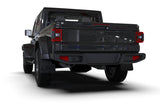 Black Jeep JT Gladiator Mojave/Rubicon rear view with Rally Armor black mud flaps and grey logo, showcasing durable off-road and exterior truck accessories, Truck & Automotive, AVADA - Best Sellers