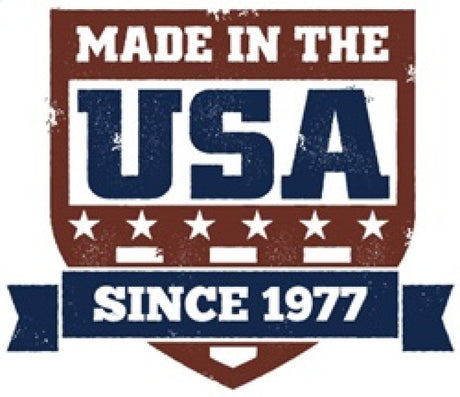 "Made in the USA since 1977" badge with a shield shape and stars.