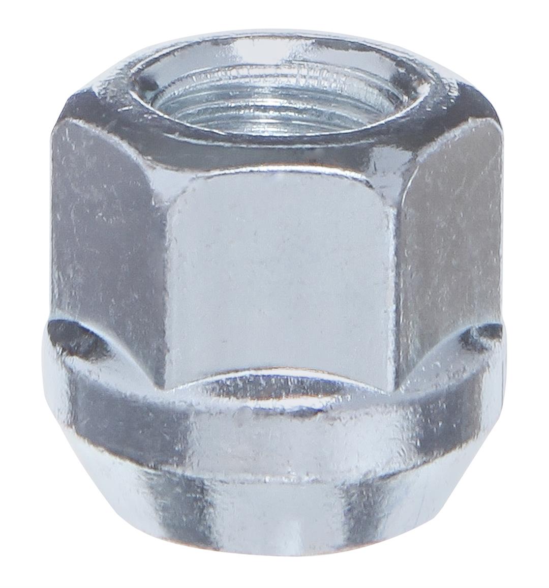 Lug Nut 12 Millimeter X 1.25 Thread Size; 60 Degree Conical Bulge; Acorn Open End; 0.83 Inch Overall Length; 13/16 Inch Hex Size; Chrome Plated; Silver; Steel; Single