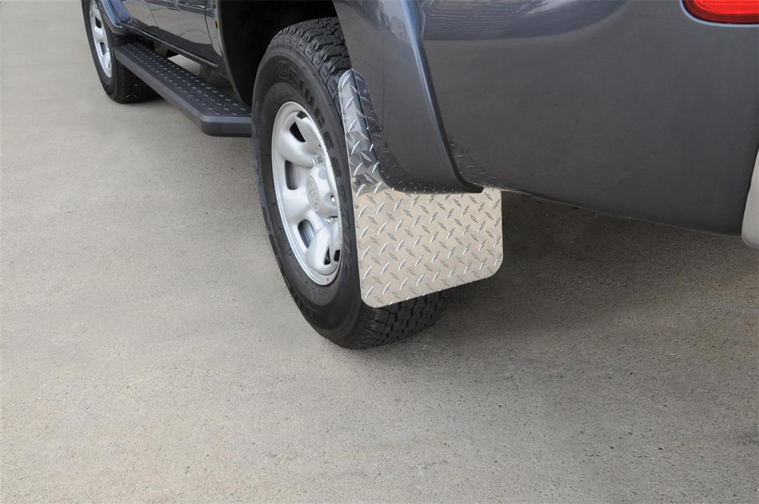 Mud Flap Multi-Fit (See Document for Guidance); 12 Inch X 16 Inch; Set of 2; Rectangle; Without Logo; Powder Coated; Brite Tread; Aluminum; Screw On