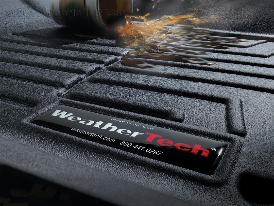 Floor Liner Molded Fit; With Channels And Reservoir To Direct And Hold Fluids With Applied WeatherTech Logo; Black; Thermoplastic Polyolefin (TPO) Vacuum Formed Material; 2 Piece